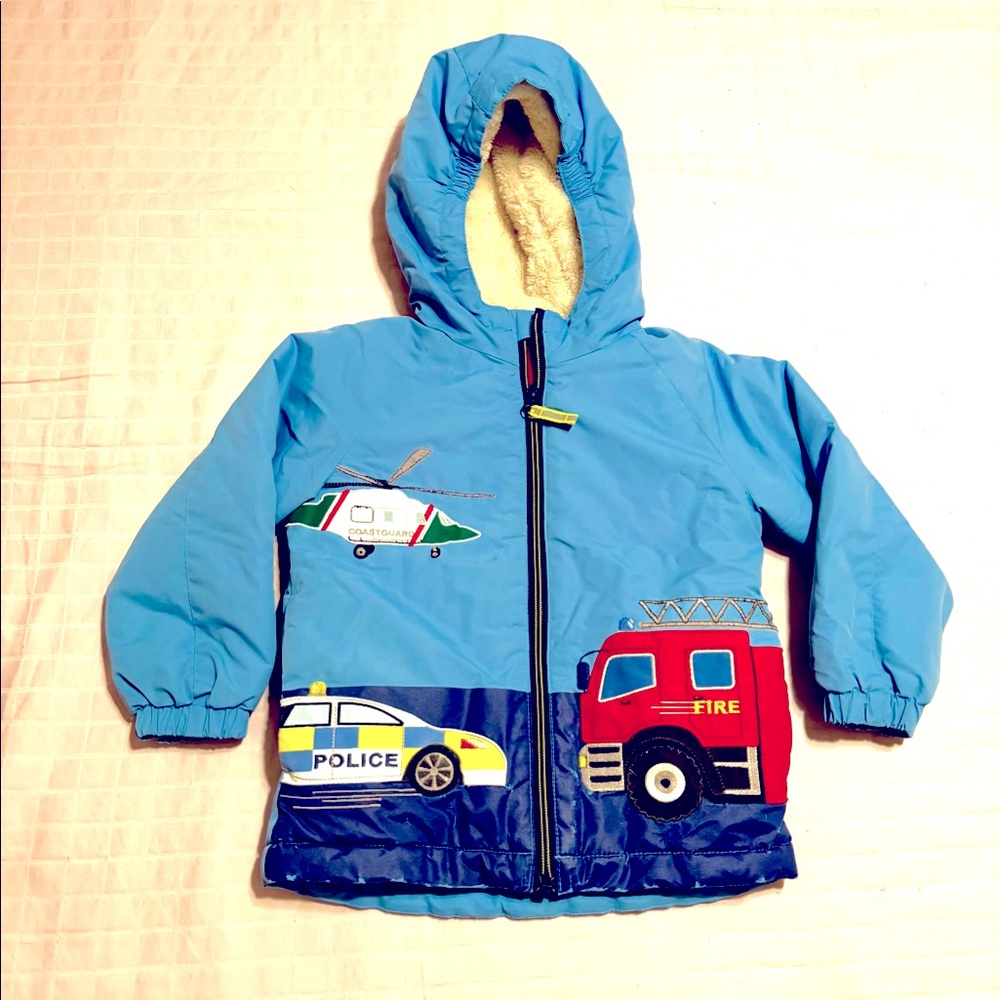 Mini Boden light blue Vehicle zipped puffer coat